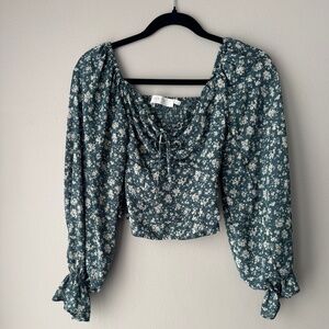 Teal Floral Cropped ASTR the Label Top Size XS